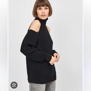 Zara Cold Shoulder Knit Turtleneck Sweater Black